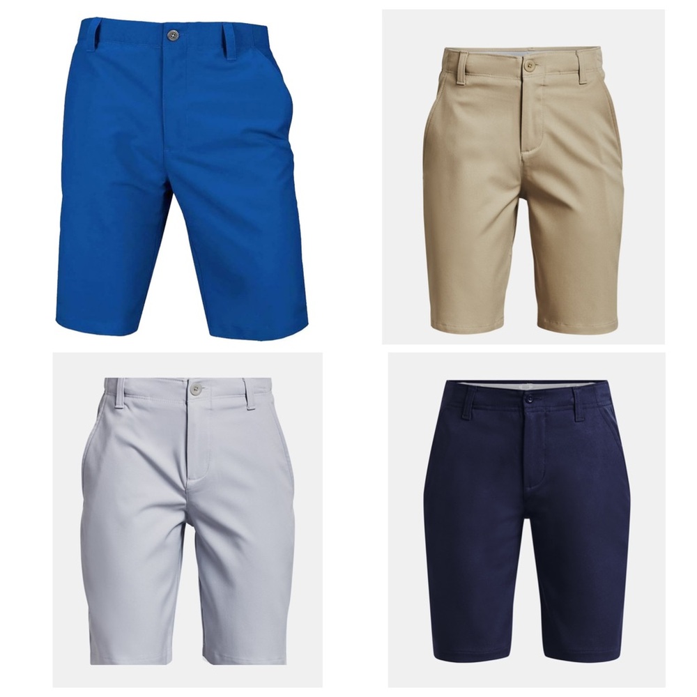 Under Armour Boys Match Play Shorts Bundle - Khaki, Navy, Grey, and Blue, Size M